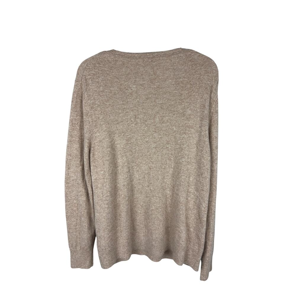 Quince Oatmeal Cream Mongolian Cashmere V-Neck Long Sleeve Plus Size Sweater 1X - Picture 3 of 7